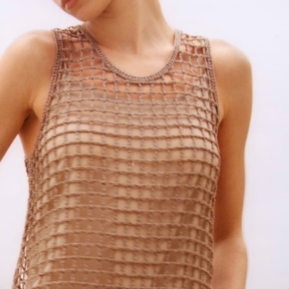 Zara Beige Crochet Mini Dress - Picture 3 of 5